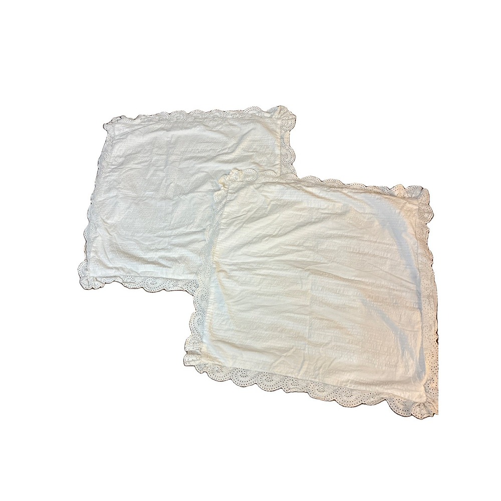 Lauren Ralph Lauren Cream Seersucker Euro Pillow Sham Eyelet Trim 25" x 25"